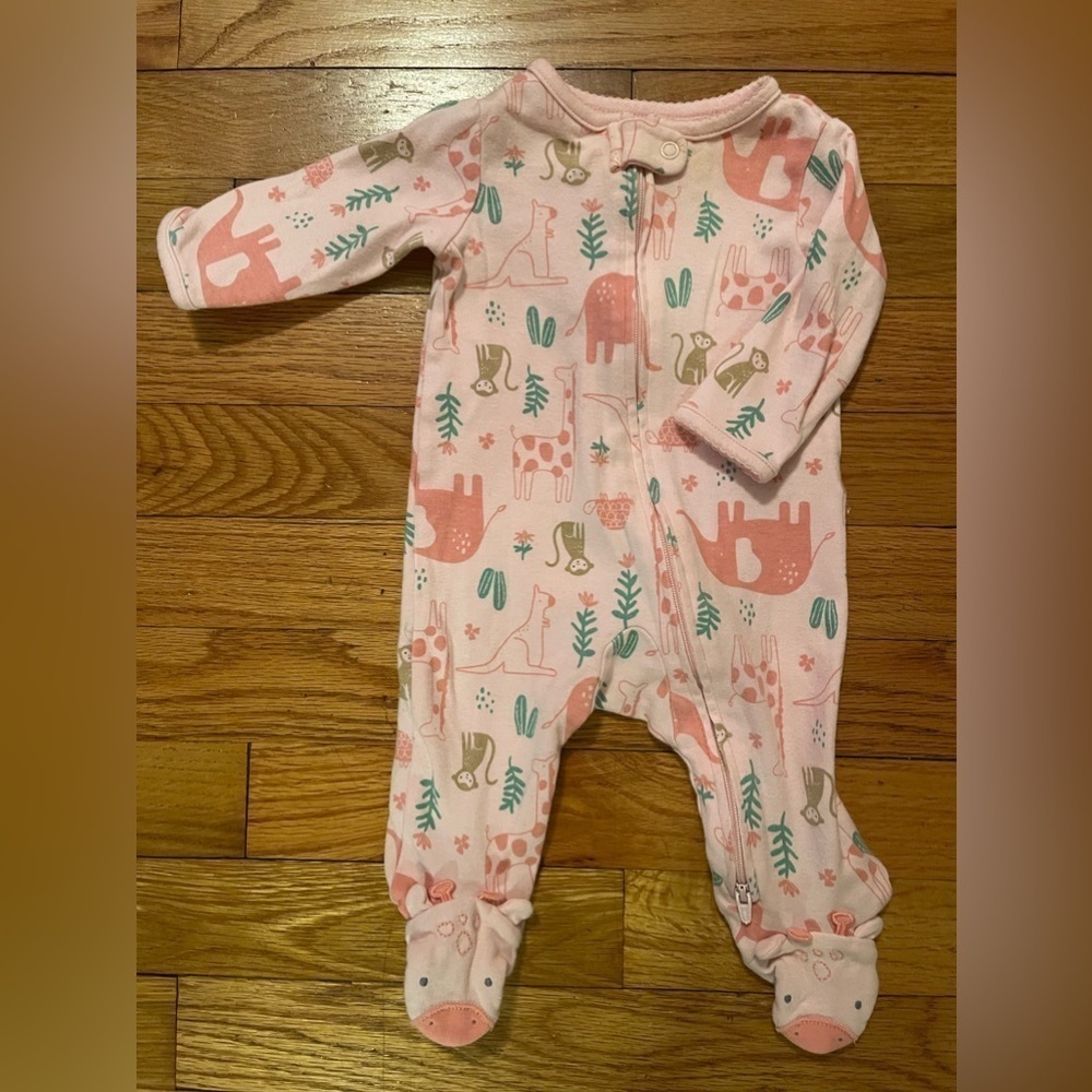 Carter’s: Just One You | pink zoo animal footed pajamas | baby girl 3mo